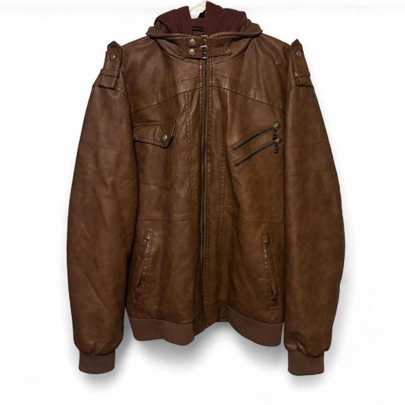 Faux Leather Brown Jacket Coat - Picture 1 of 9
